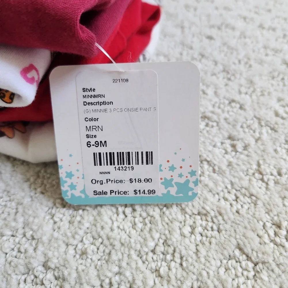 Disney Baby Minnie Mouse 4pc Set Bodysuits Pants 6-9M‎ Red Leopard NWT & EUC